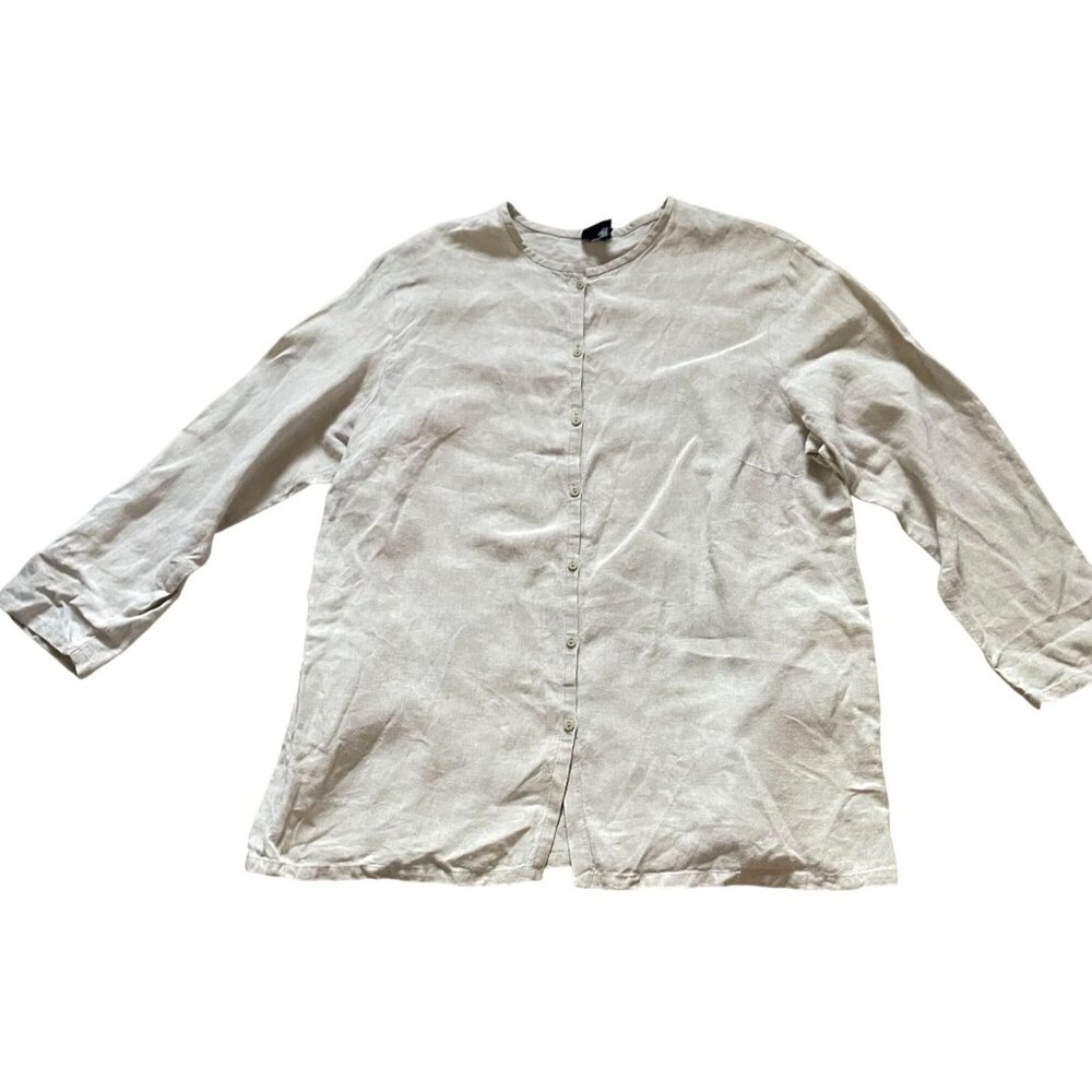 Eileen Fisher Cream Button-Down Robe